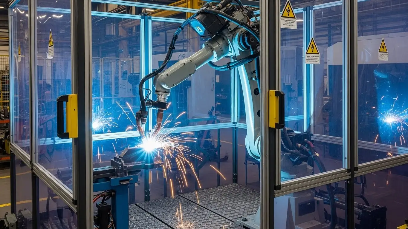 Robô Soldador Industrial com Caixa de Segurança